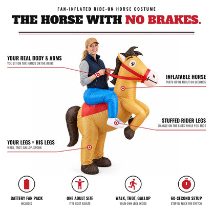 Horseflatable inflatable ride-on horse costume features: the horse with no brakes